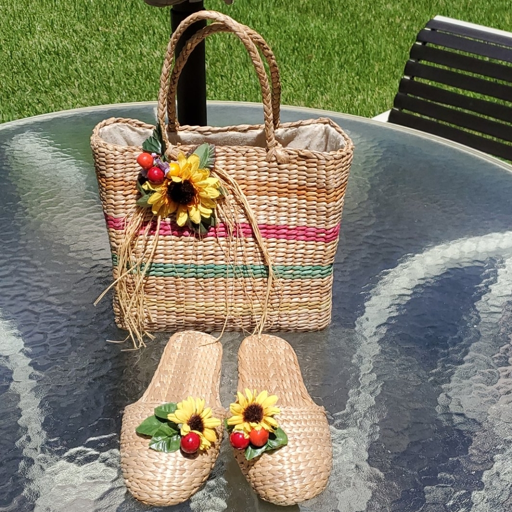Rattan purse & sandals combo